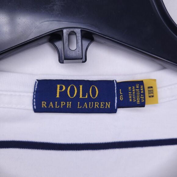 Polo Ralph Lauren T Shirt Mens Large Striped White, Navy Pony - Picture 9 of 11